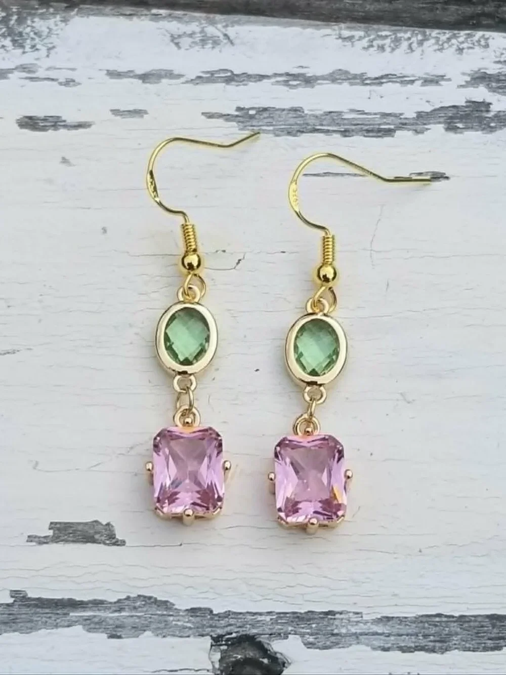 14k Gold Pink Tourmaline & Peridot Dangle Earrings, Tourmaline Peridot Jewelry